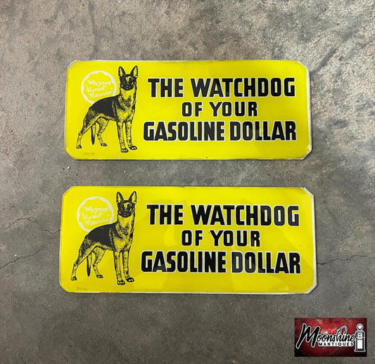 RARE Pair of Original WAYNE WATCHDOG Gas Pump Ad Glass - Fits Wayne 70 & 100 - Free Shipping!