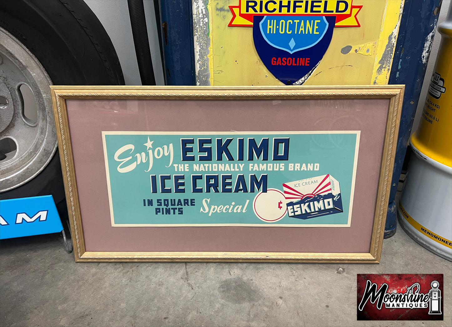 1940's ESKIMO ICE CREAM Framed Paper Sign - Free Shipping!
