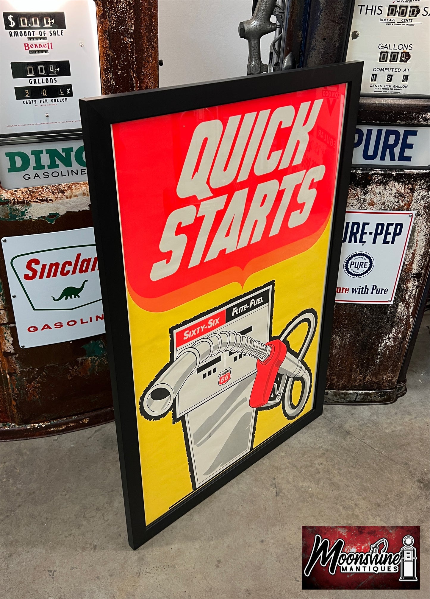 Vtg. 1970’s PHILLIPS 66 GASOLINE Gas Pump Framed Poster / Sign - Free Shipping!