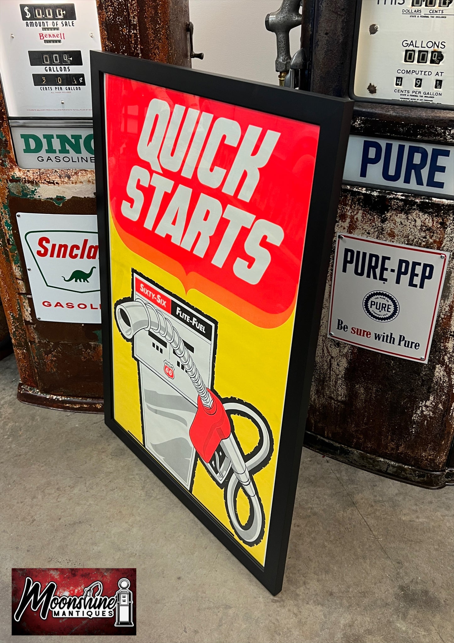 Vtg. 1970’s PHILLIPS 66 GASOLINE Gas Pump Framed Poster / Sign - Free Shipping!