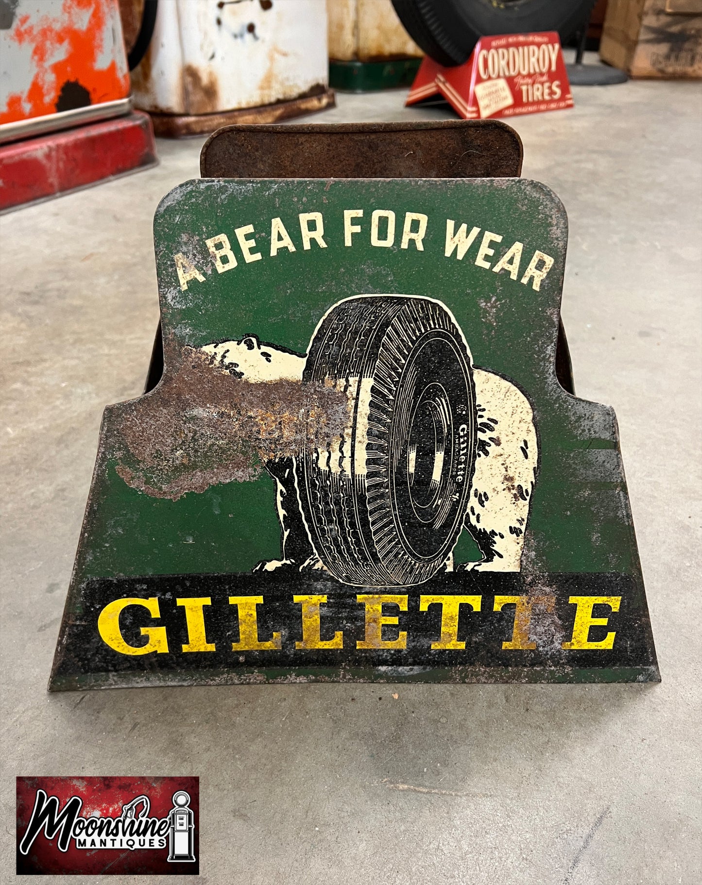 1940's GILLETTE TIRES "Bear for Wear" Display Stand Rack Sign - Free Shipping!