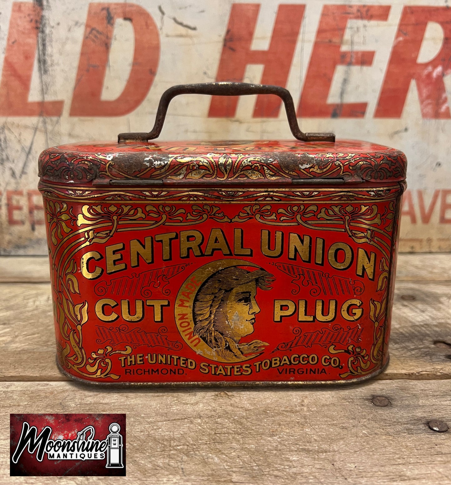 Vtg. CENTRAL UNION Cut Plug Tobacco Tin - Free Shipping!