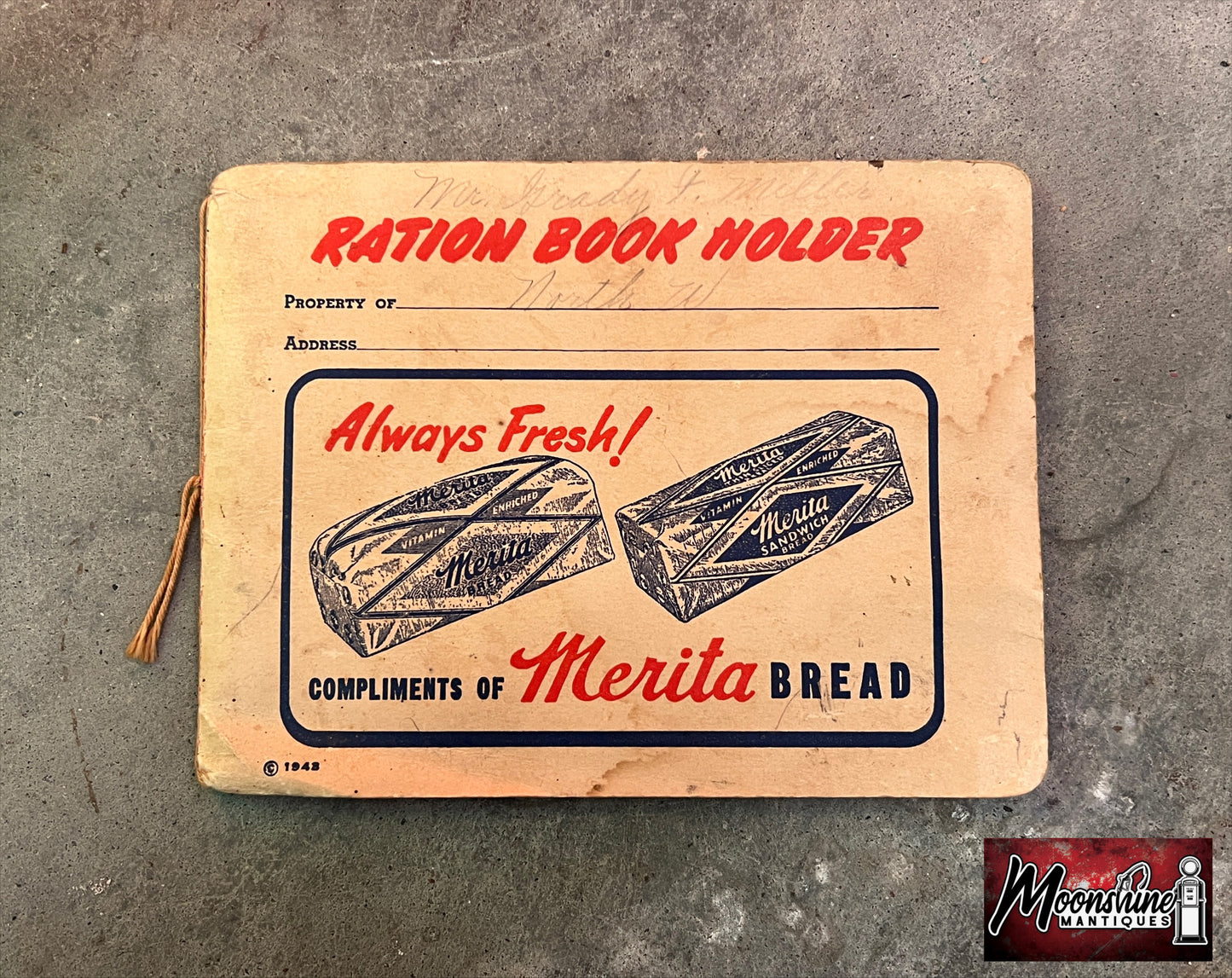 1943 MERITA BREAD Lone Ranger WWII War Ration Book - Free Shipping!
