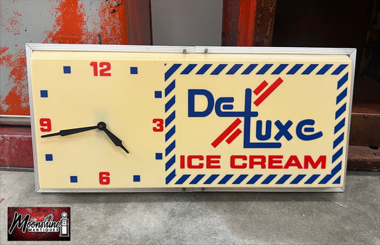 Vtg. DeLuxe Ice Cream Clock / Sign - Mooresville, NC - Free Shipping!