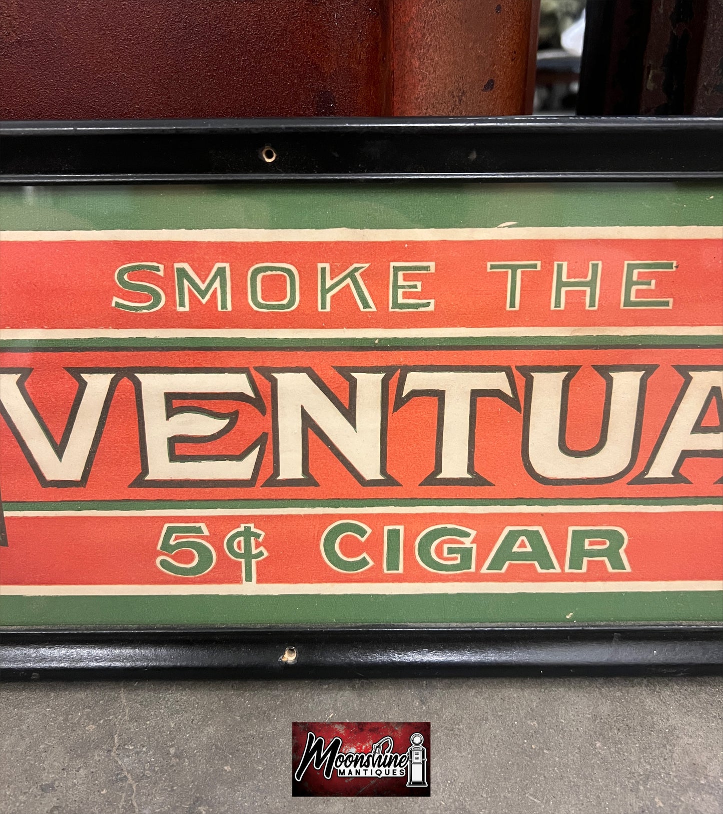 Vtg. 1920's EVENTUAL CIGARS Framed Paper Sign - Free Shipping!