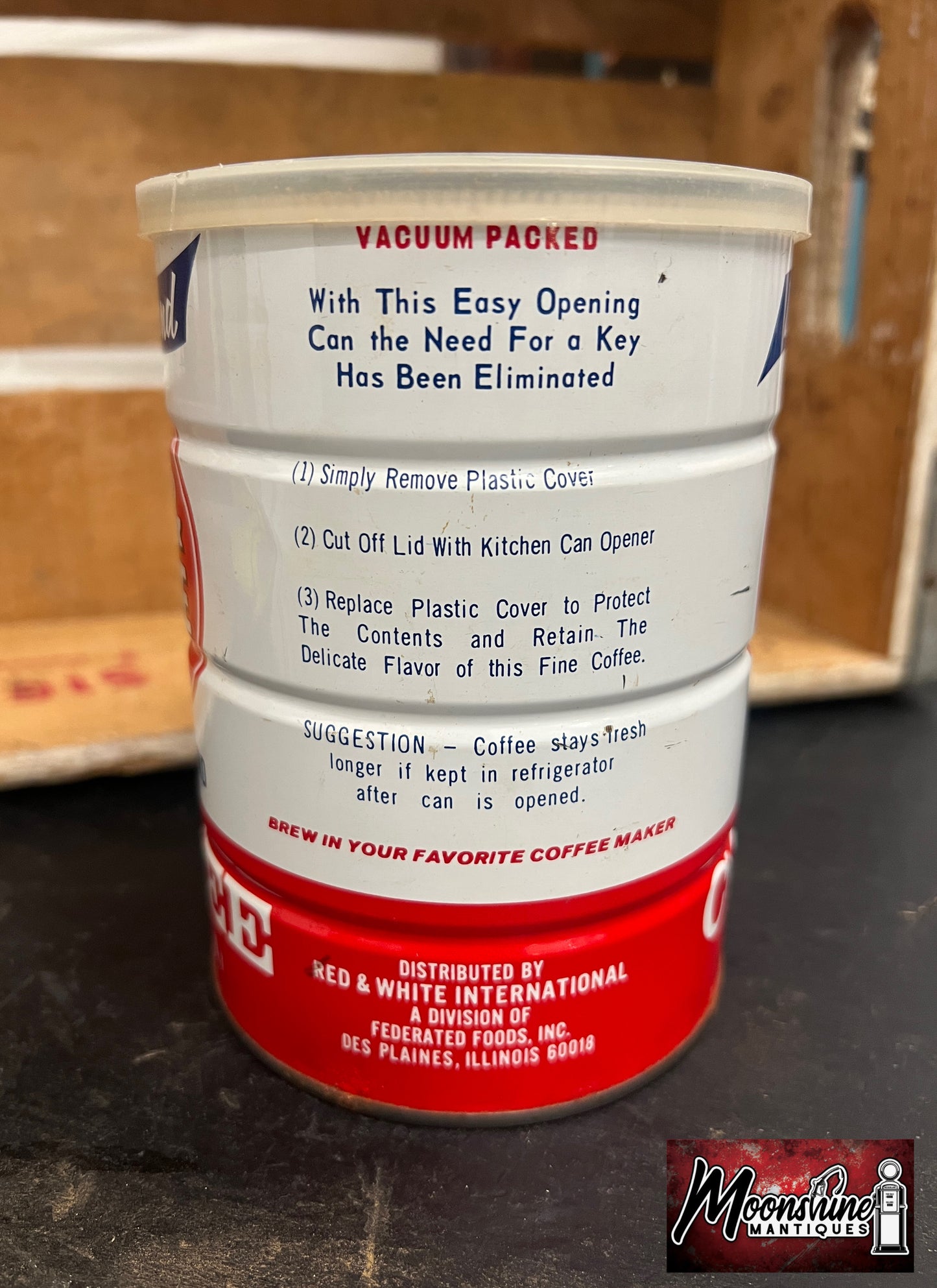 Vtg. RED & WHITE COFFEE Tin Can - Free Shipping!