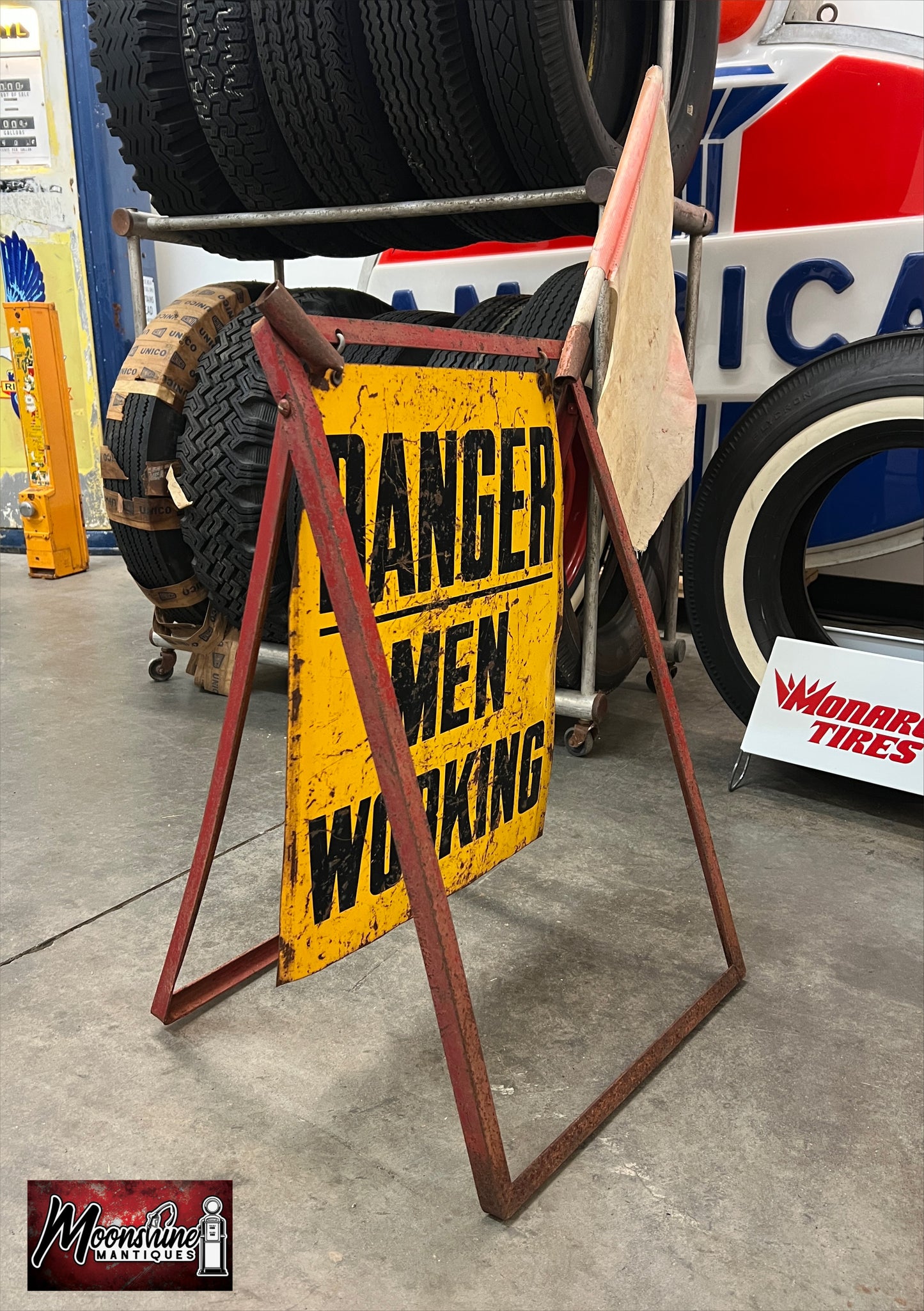 Vintage DANGER MEN WORKING Folding Construction Sign - Free Shipping!