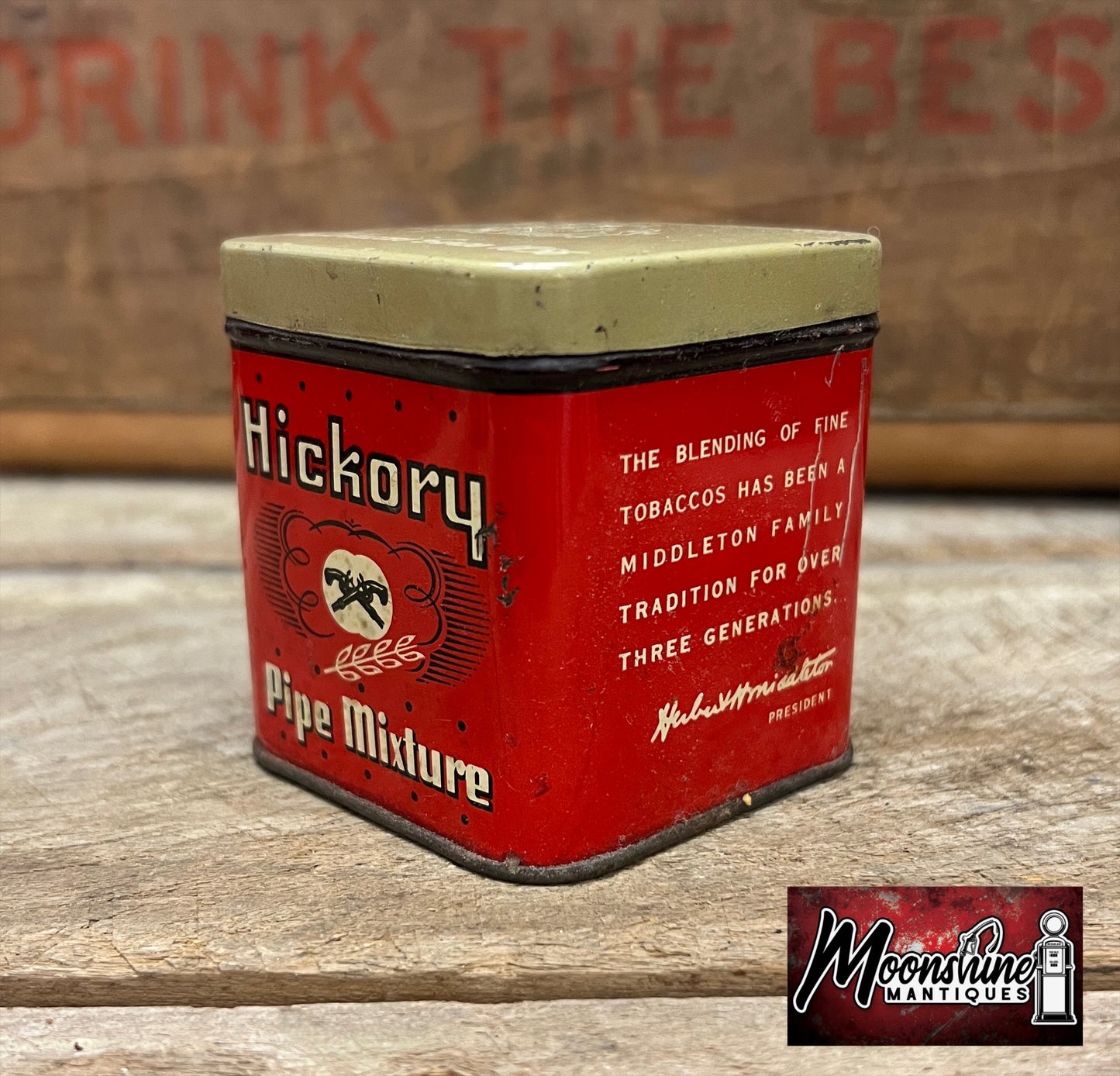 Vtg. HICKORY Pipe Mixture Tobacco Tin - Free Shipping!