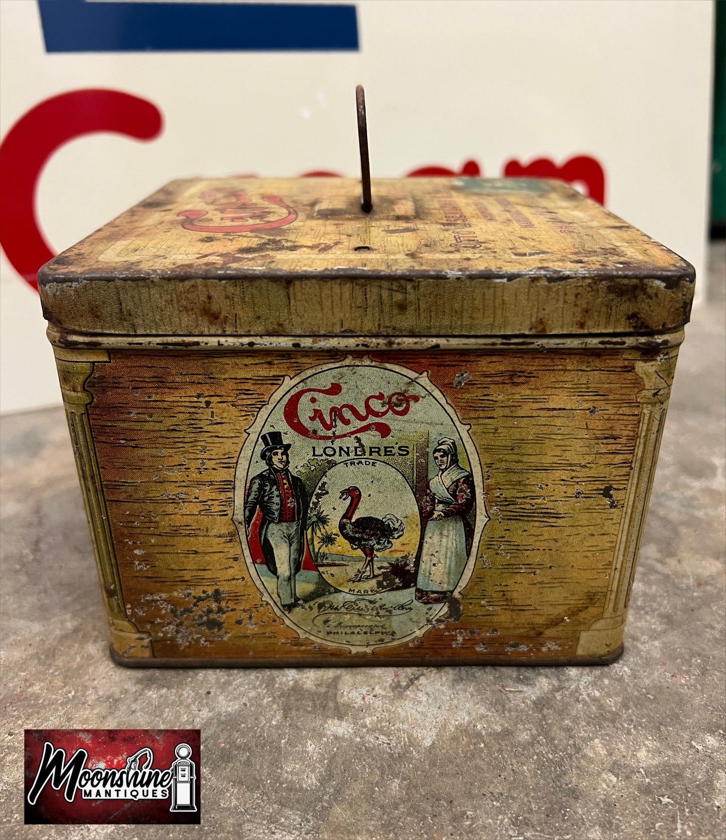 Antique CINCO CIGARS Handy Humidor Tin - Free Shipping!