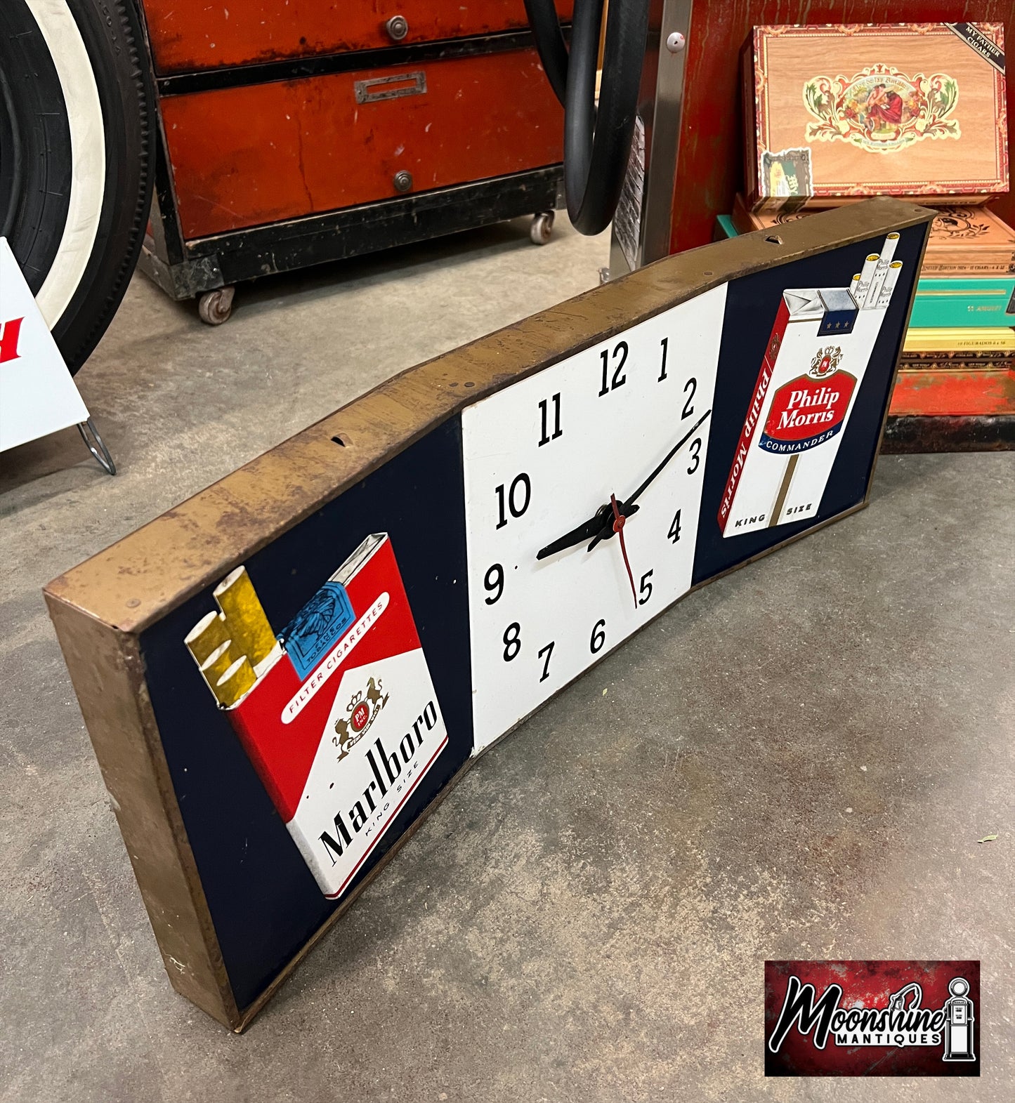 1950's Philip Morris / Marlboro Cigarettes Advertising Clock / Sign - Free Shipping!