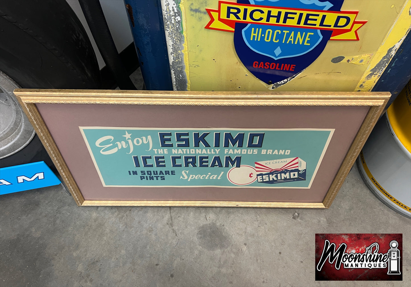 1940's ESKIMO ICE CREAM Framed Paper Sign - Free Shipping!