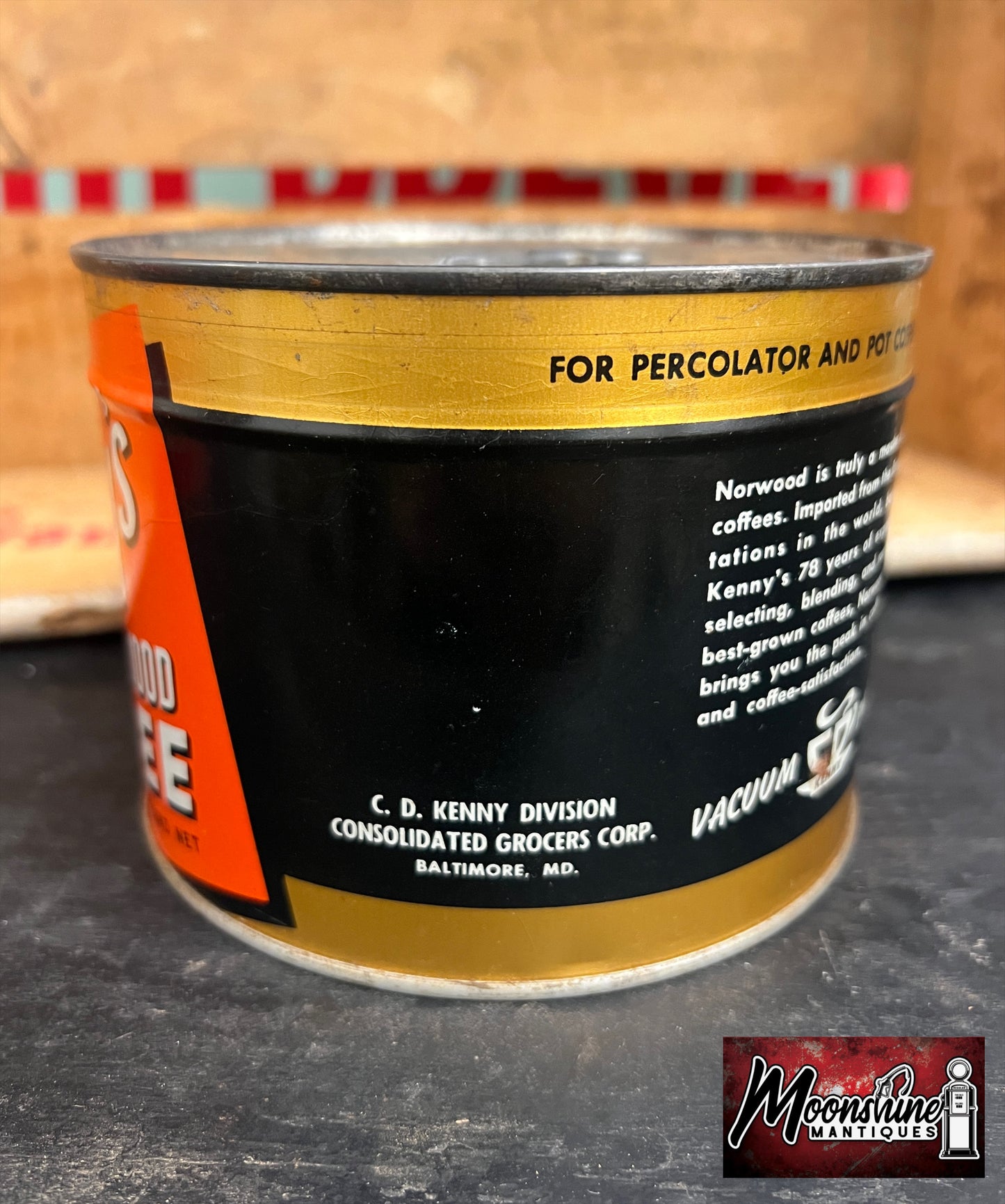 Vtg. KENNY'S NORWOOD COFFEE Tin Can - Unopened w/ Key - Free Shipping!