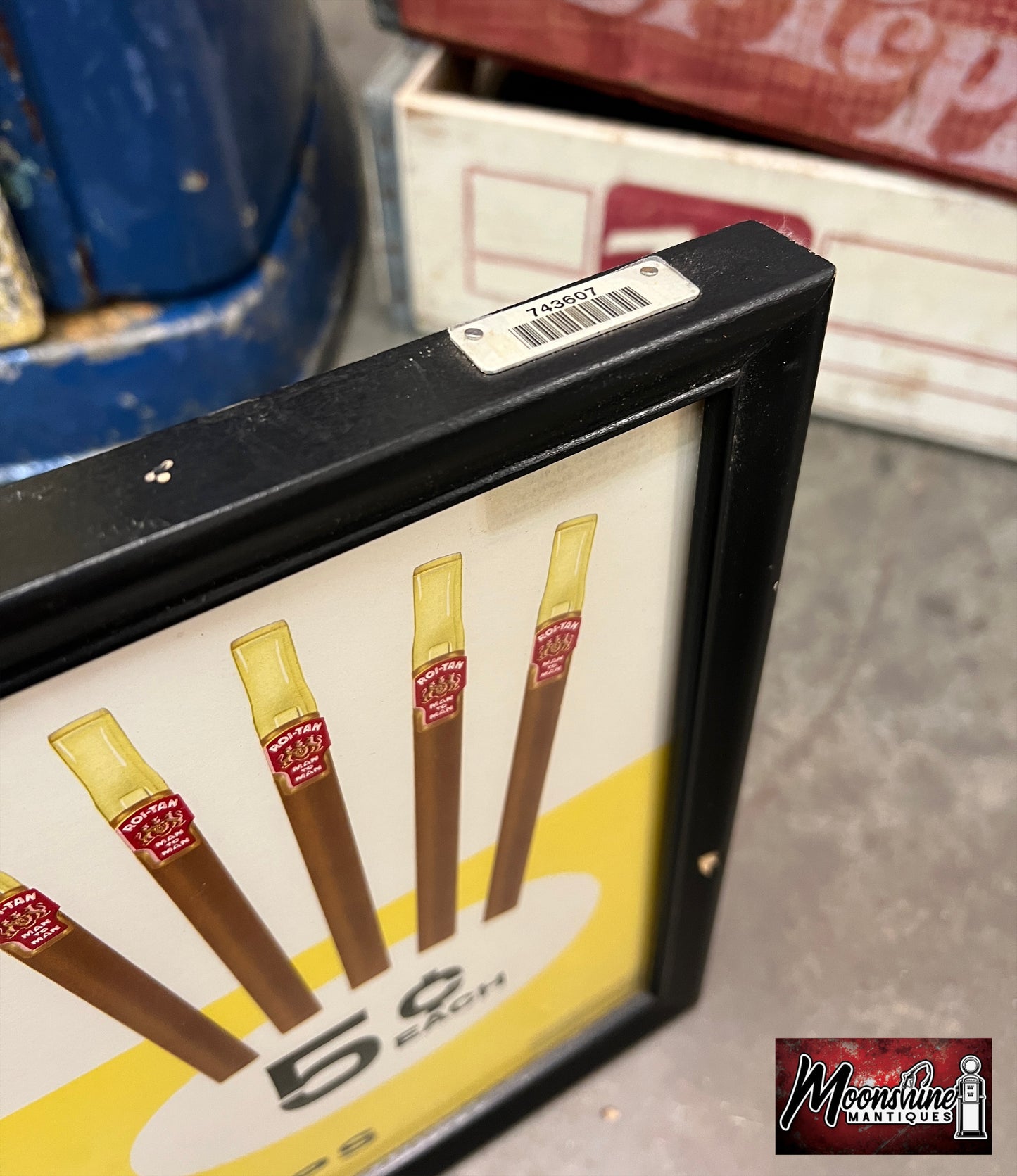 Vtg. ROI-TAN CIGARS Framed Paper Sign - Free Shipping!