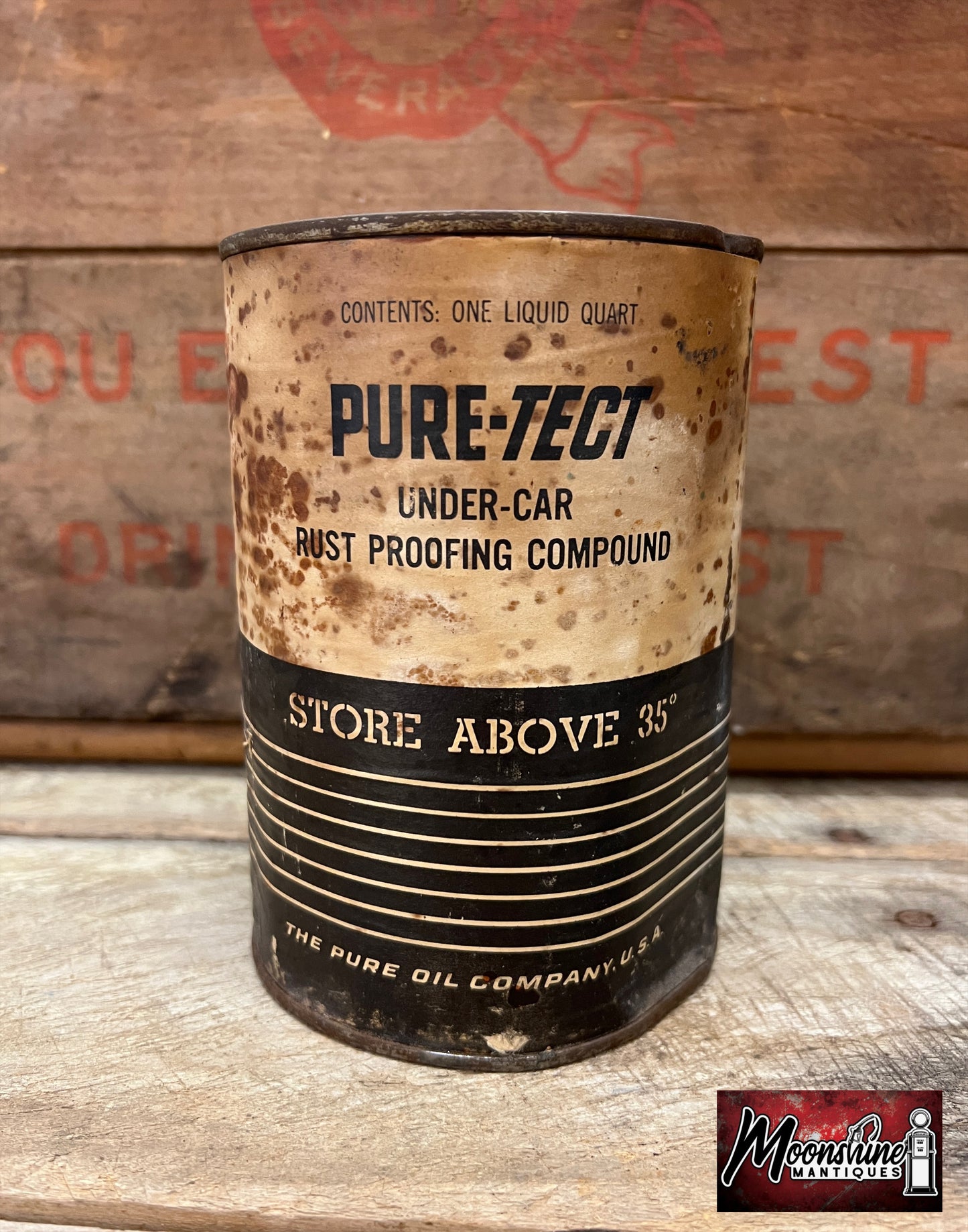 FULL Vtg. PURE OIL COMPANY Car Rust Proofing Compound Can 1 qt. - Free Shipping!