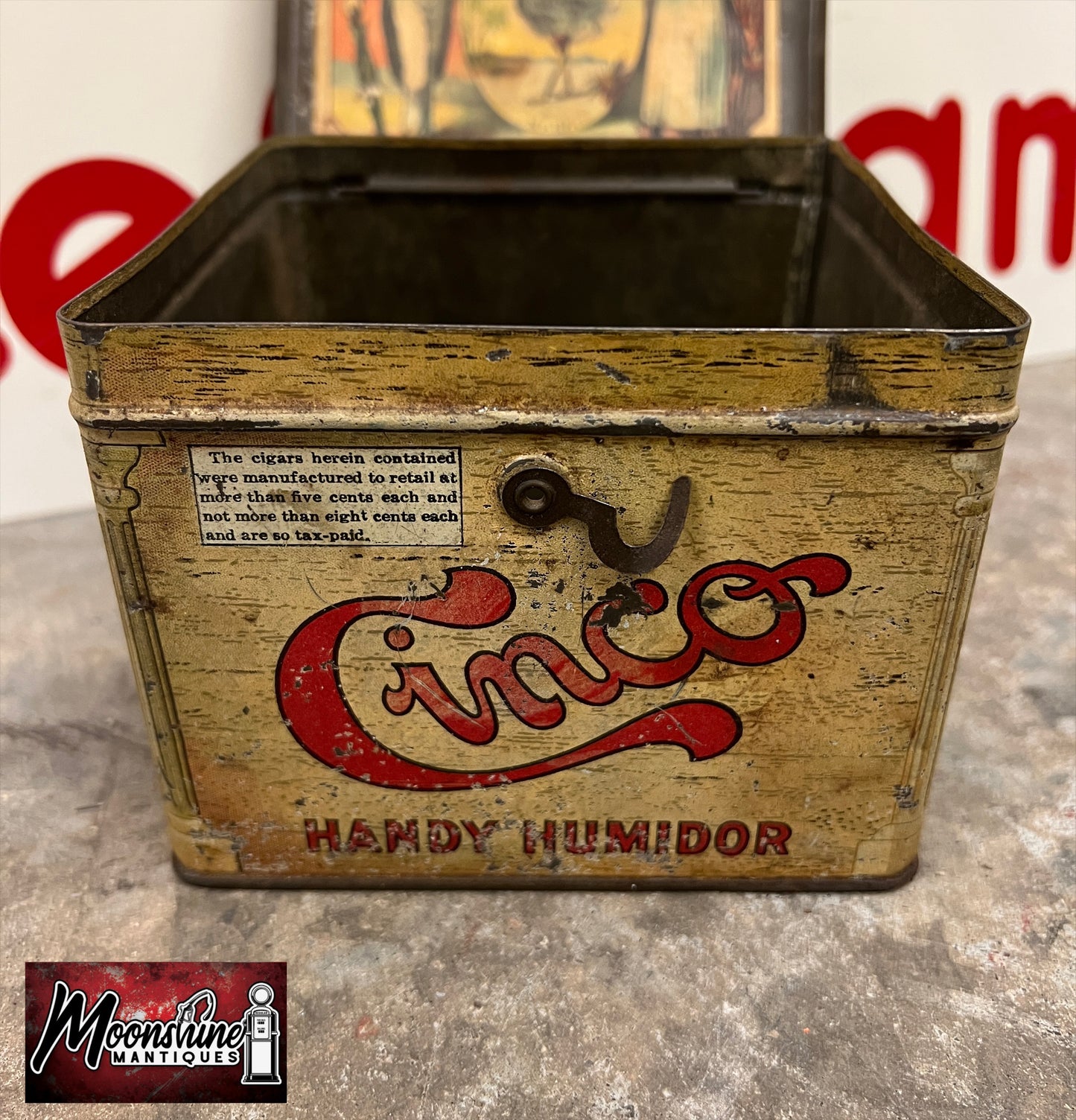 Antique CINCO CIGARS Handy Humidor Tin - Free Shipping!