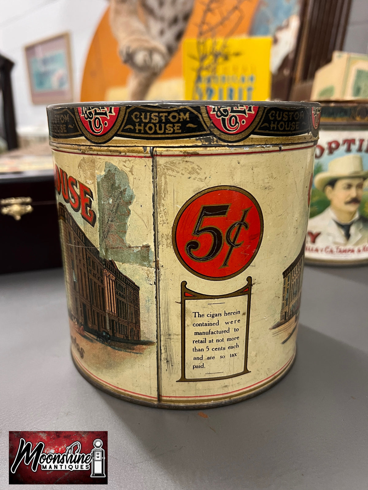 RARE 1920's Custom House Cigar Tin - Free Shipping!