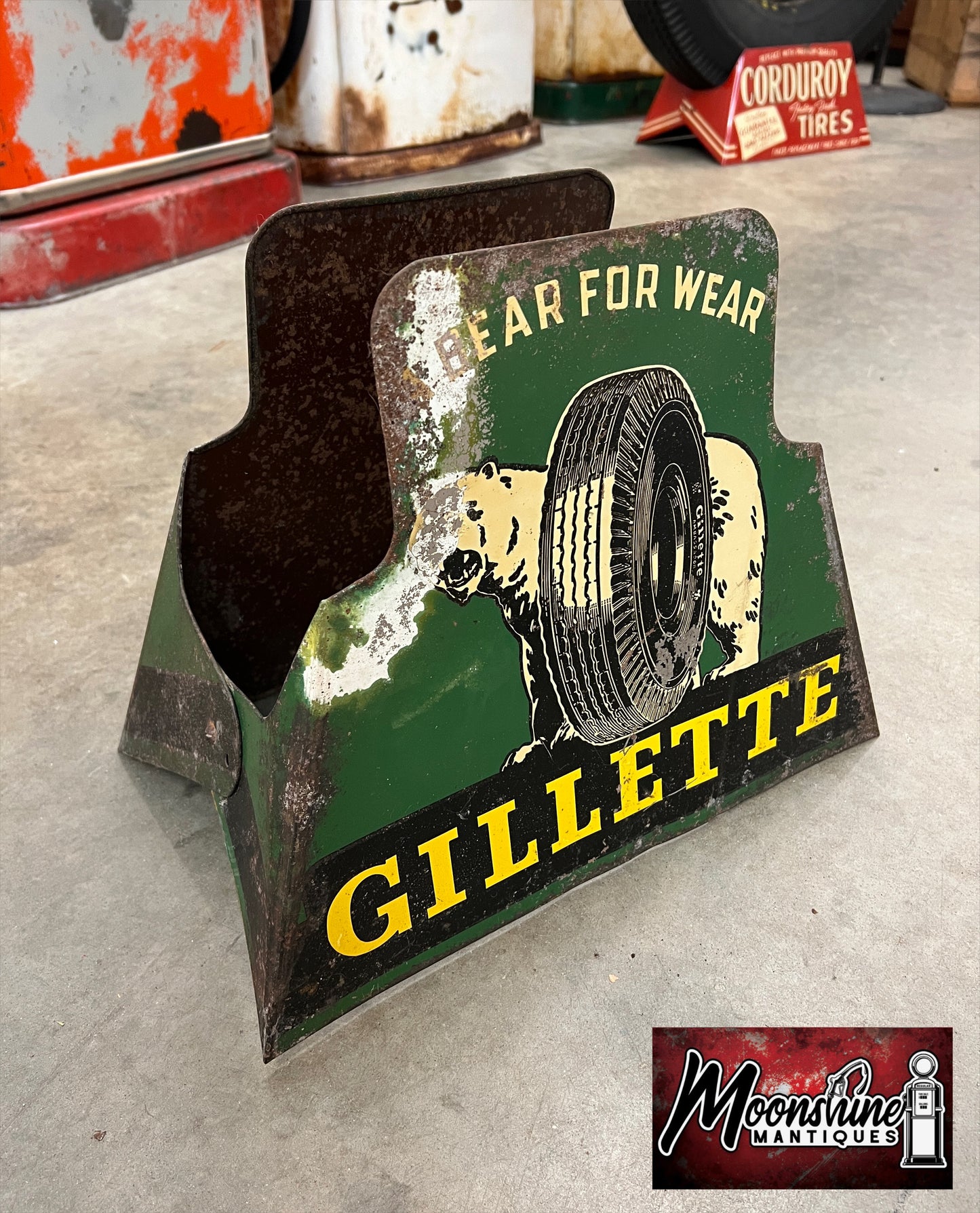 1940's GILLETTE TIRES "Bear for Wear" Display Stand Rack Sign - Free Shipping!