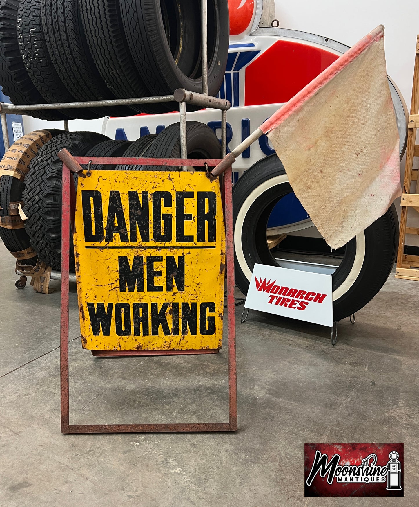 Vintage DANGER MEN WORKING Folding Construction Sign - Free Shipping!