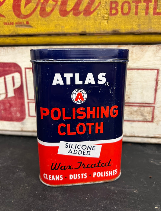 1950’s ATLAS Automobile Polishing Cloth Can w/ Cloth - Gas & Oil - Free Shipping!