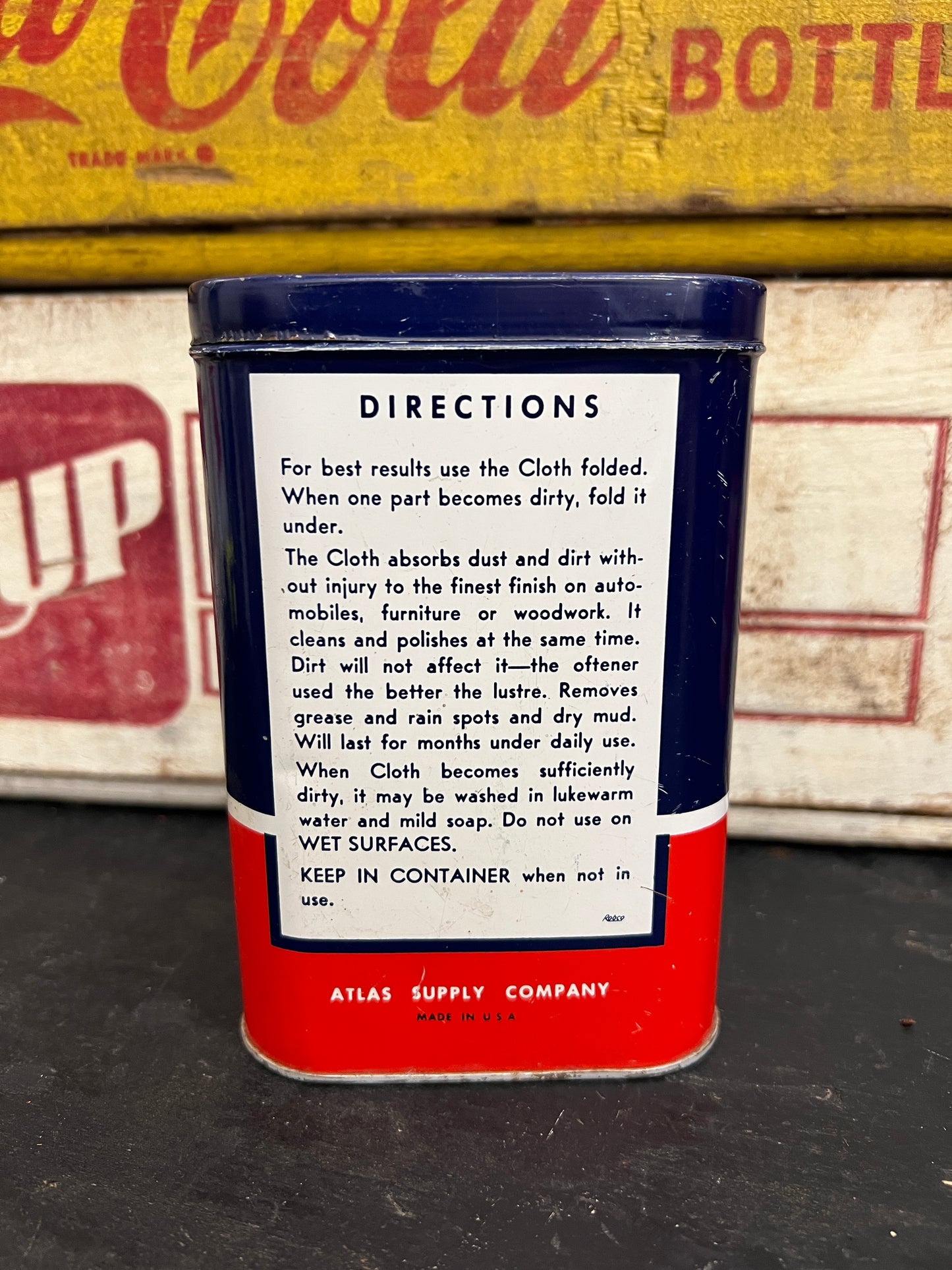1950’s ATLAS Automobile Polishing Cloth Can w/ Cloth - Gas & Oil - Free Shipping!
